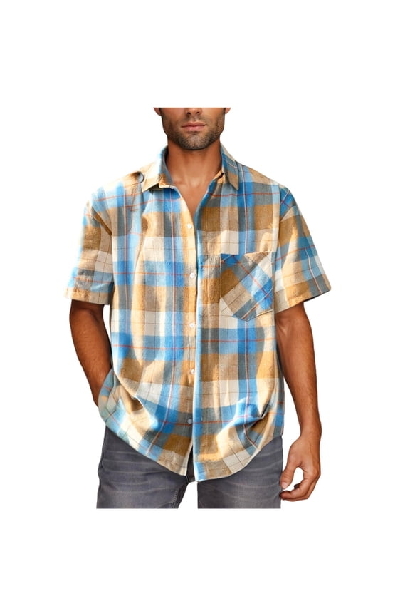 Mens Shirts Short Sleeve Button Down Shirt Plaid Button Up Shirts Casual Work Shirts