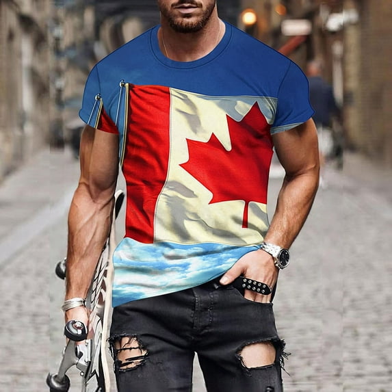 Awdenio Mens Shirts Vintage Canadian Flag Mens Shirts Quick Dry Short Sleeve Pullover Fitness Shirt Tee Top