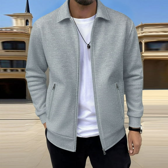 Awdenio Mens Shirts Zip Up Cardigan Sweater Slim Fit Knit Stand Collar Cardigans with 2 Front Pockets