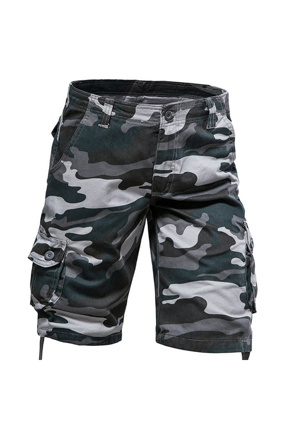 Below The Knee Shorts for Men Stretch Camouflage Camo Belted Cargo Long Shorts with Pocket