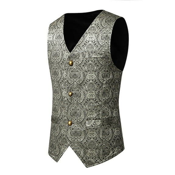 Awdenio Mens Suit Vest V Neck Cowboy Vest Vintage 3 Snaps Western Vests Casual Waistcoat for Wedding Prom
