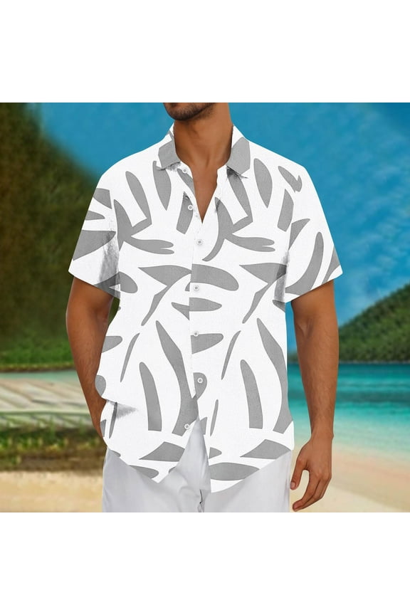 Mens Summer Tops Hawaiian Shirt Casual Short Sleeve Button Down Shirt Coconut Print Summer Beach Shirt with Pocket