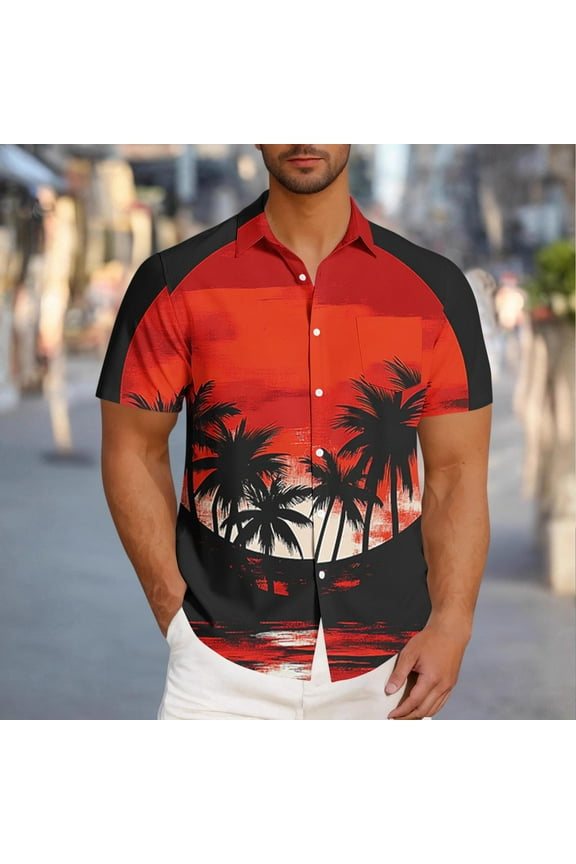 Mens Summer Tops Hawaiian Shirt Short Sleeve Tropical Vacation Button Down Beach Floral Palm Shirts