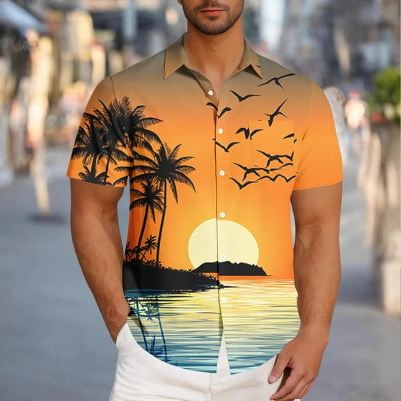 Awdenio Mens Summer Tops Hawaiian Shirt Short Sleeve Tropical Vacation Button Down Beach Floral Palm Shirts