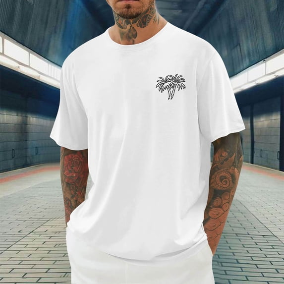 Awdenio Mens Summer Tops Short Sleeve Shirts Oversized Cotton Vintage Washed T-Shirt Palm Tree Graphic Tees Summer Casual Tops