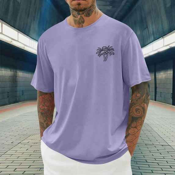 Awdenio Mens Summer Tops Short Sleeve Shirts Oversized Cotton Vintage Washed T-Shirt Palm Tree Graphic Tees Summer Casual Tops