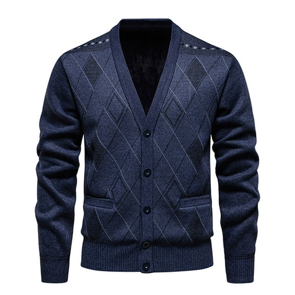 Awdenio Mens Sweater Button Cardigan V Neck Casual Slim Fit Checkered Knitted Sweaters