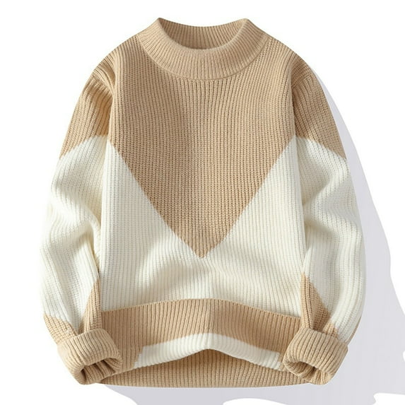 Awdenio Mens Sweaters Fall Winter Sweater Thickened Warm Knitted Sweater Fashion Color Block Long Sleeve Pullover Sweater,Size 4XL