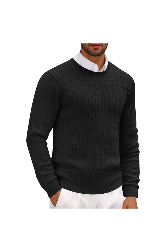 Mens Sweaters Winter Cable Knit Jumpers Casual Classic Crewneck Warm Long Sleeve Pullover Sweater Tops for Men,Size L