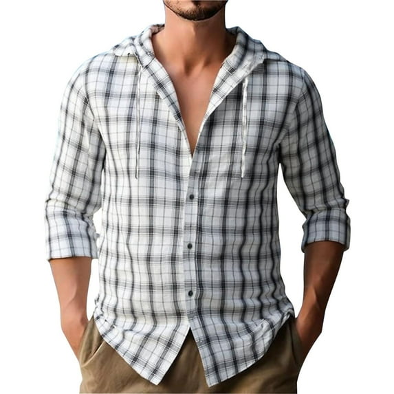 Awdenio Mens Sweatshirt Button Down Hooded Plaid Long Sleeve Dress Shirt Wrinkle Free Business Casual Tops