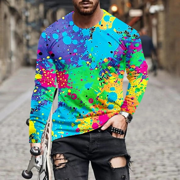 Awdenio Mens Sweatshirt Tie Dye Print Graphic T Shirt Long Sleeve Spring T-Shirt Novelty Casual Tee