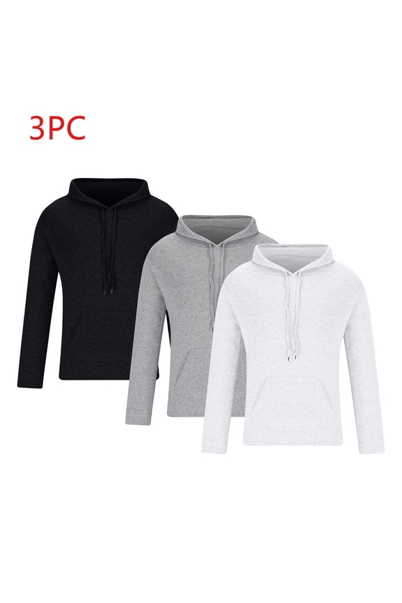 Mens Sweatshirt Cotton Hoodie, Soft Midweight Fleece, Pullover Hooded Sweatshirt for Men - 3 Packs