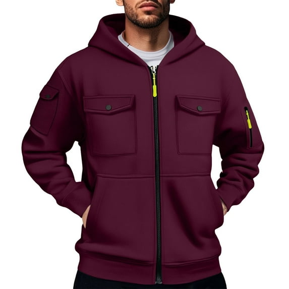 Awdenio Mens Sweatshirt Hoodies Zip Up Cargo Tactical Big And Tall Hoodies Zipper Pockets Fleece Lined Vintage Athletic Hoodie Jacket