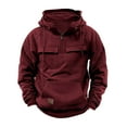 thumbnail image 1 of Awdenio Mens Sweatshirt Quarter Zip Cargo Pullover Hoodies Workout Gym Sports Running Outdoor Winter Jackets Wine,M, 1 of 5