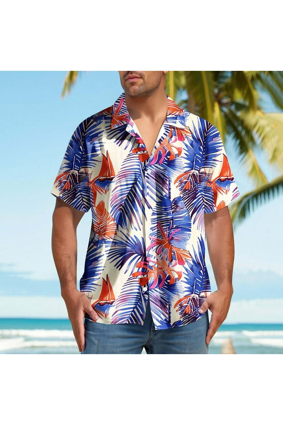 Mens T-Shirts Short Sleeve Floral Tropical Aloha Shirt Casual Summer Button Down Holiday Beach Shirt with Pocket