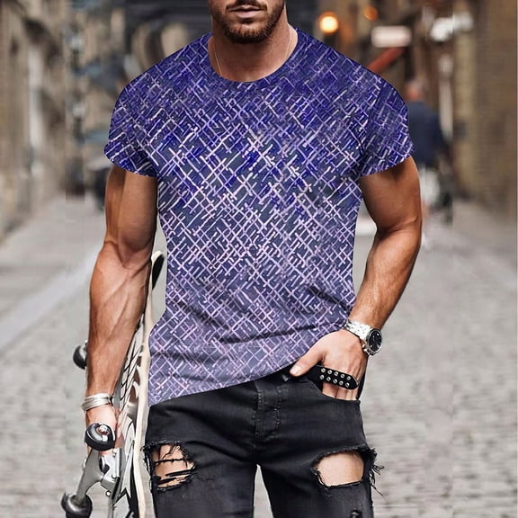 Awdenio Mens T-shirt New Fashion Casual Print Sports Short Sleeve Round-Neck Blouses Shirts Lightweight & Comfortable Casual Wear,Purple,2XL