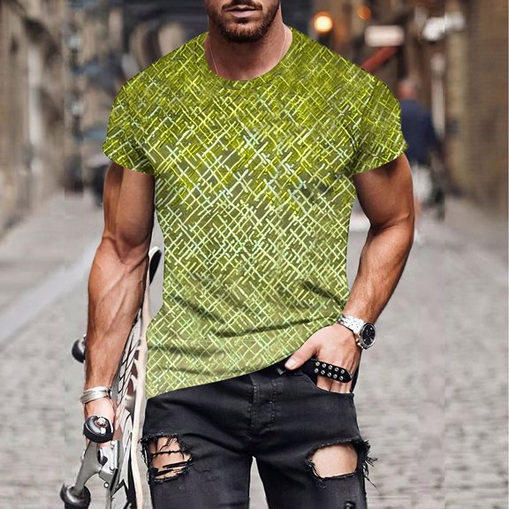 Awdenio Mens T-shirt New Fashion Casual Print Sports Short Sleeve Round-Neck Blouses Shirts Lightweight & Comfortable Casual Wear,Yellow,M