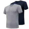 thumbnail image 1 of Awdenio Mens T-shirt 2PC Round Neck Solid Color Sports Bottom Short Sleeve Round-Neck Blouses for Running & Gym,Navy,L, 1 of 2