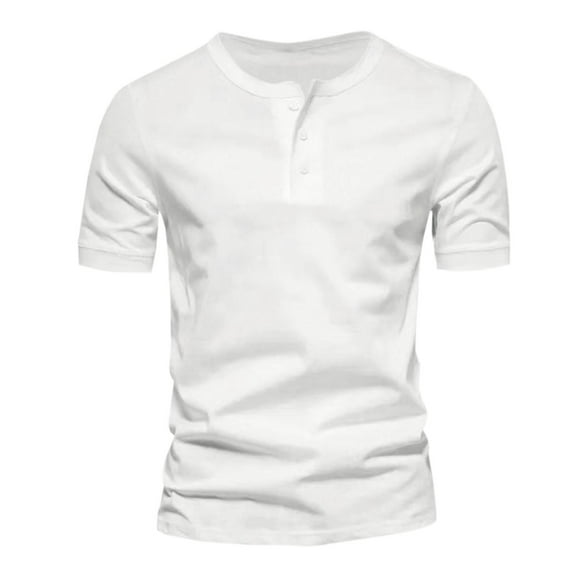 Awdenio Mens T-shirt Button Casual Solid Fashion Pullover Round Neck Short Sleeve T Shirt Blouse Versatile Regular Fit,Size M-3XL