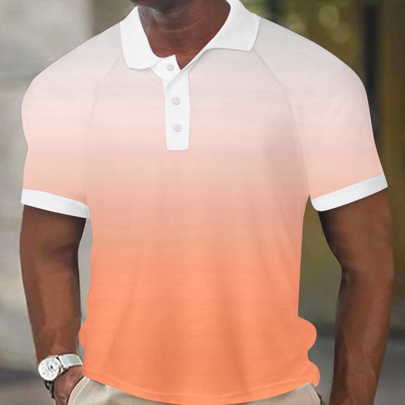 Awdenio Mens T-shirt Casual Gradient Printed Short Sleeve Turn Down Collar Buttons Side Split T-Shirt Blouse Tops Relaxed Fit, Casual Summer Tee Top for Daily Wear