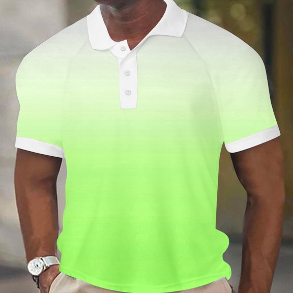 Awdenio Mens T-shirt Casual Gradient Printed Short Sleeve Turn Down Collar Buttons Side Split T-Shirt Blouse Tops Relaxed Fit, Casual Summer Tee Top for Daily Wear