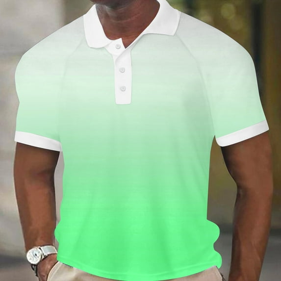 Awdenio Mens T-shirt Casual Gradient Printed Short Sleeve Turn Down Collar Buttons Side Split T-Shirt Blouse Tops Relaxed Fit, Casual Summer Tee Top for Daily Wear