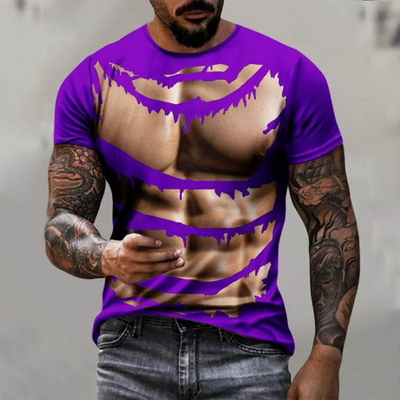 Awdenio Mens T-shirt Casual Muscle Print Graphic Tee Outdoor Daily Vacation Short Sleeve Crew Neck Shirt Spring Summer Clothing Apparel