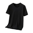 thumbnail image 1 of Awdenio Mens T-shirt Casual Solid Color Short Sleeved Round Neck Top Short Sleeve Round-Neck Blouses for Stylish Casual Wear,Black,L, 1 of 6