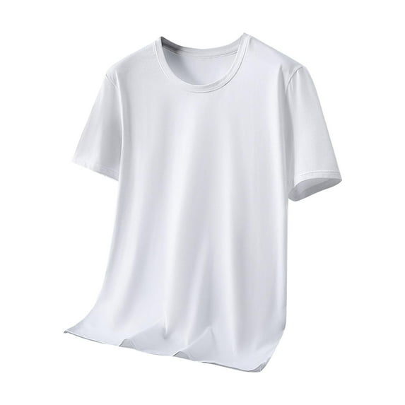 Awdenio Mens T-shirt Casual Solid Color Short Sleeved Round Neck Top Short Sleeve Round-Neck Blouses for Stylish Casual Wear,White,XL