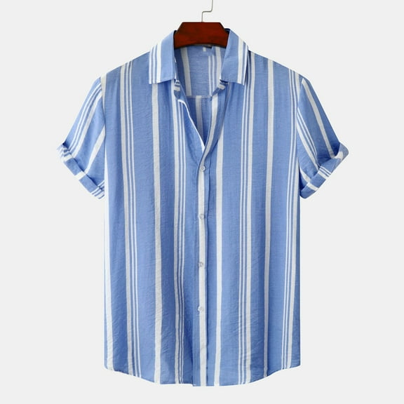 Awdenio Mens T-shirt Casual Stripe Turndown Short Sleeve Pocket Button Closure Shirt Blouse Summer Fashion Outdoor Sports