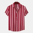 thumbnail image 1 of Awdenio Mens T-shirt Casual Stripe Turndown Short Sleeve Pocket Button Closure Shirt Blouse Summer Fashion Outdoor Sports, 1 of 9