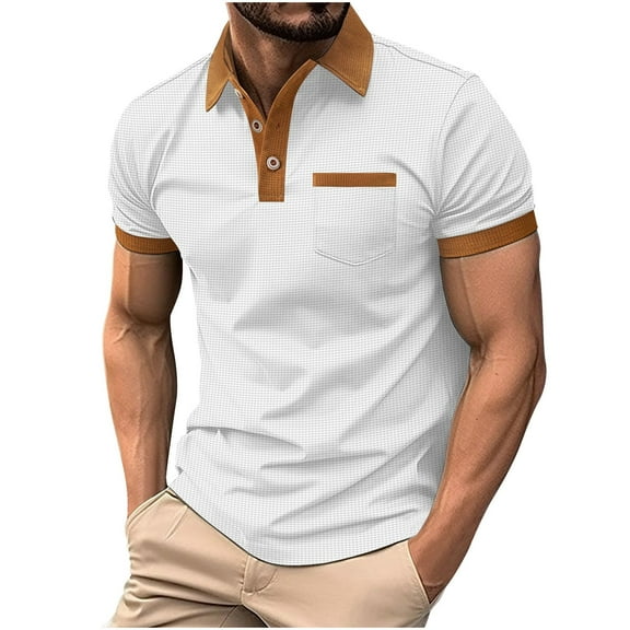 Awdenio Mens T-shirt Casual T-shirt Solid Color Turndown Collar Short Sleeve Tops Blouse Stretchy, Comfortable Fit for Summer,Size S-3XL