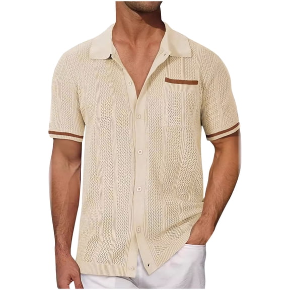 Awdenio Mens T-shirt Fashion Knit Casual Solid Color Short Sleeve Turndown Collar Blouse Shirt Perfect for Every Occasion