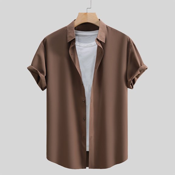 Awdenio Mens T-shirt Formal Color Print Button Shirt Turndown Collar Blouse Shirt Short Sleeve Blouse Casual Summer Tee Top for Daily Wear