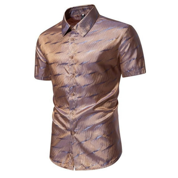 Awdenio Mens T-shirt Formal Color Print Shirt Short Sleeve Turndown Collar Blouse Shirt Durable Everyday Wear,Khaki,S