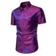 thumbnail image 1 of Awdenio Mens T-shirt Formal Color Print Shirt Short Sleeve Turndown Collar Blouse Shirt Durable Everyday Wear,Purple,S, 1 of 9
