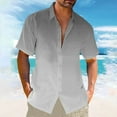 thumbnail image 1 of Awdenio Mens T-shirt Gradient Shirt Linen Short Sleeved Lapel Pocket Beach Casual Cardigan Bottom Shirt Blouse For Summer Sport Soccer, and Daily Casual Wear, 1 of 6
