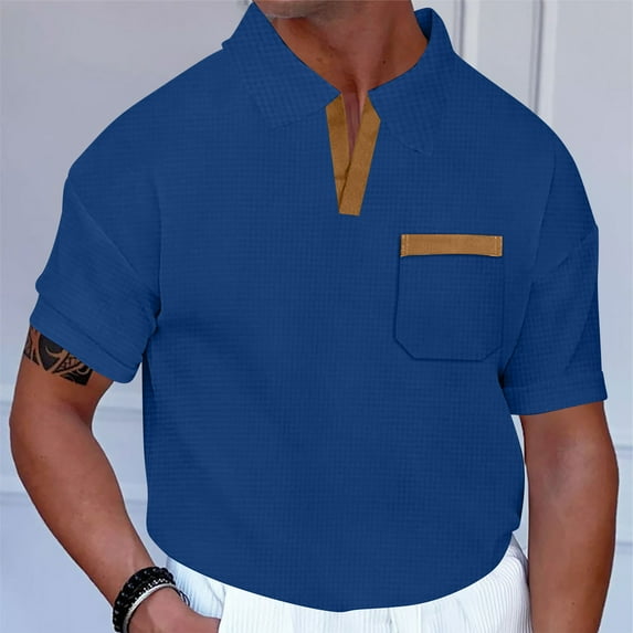 Awdenio Mens T-shirt Pullover V-Neck Solid Lapel Sports Short Sleeve Top With Pockets Top/Shirt Regular Fit T-Shirt Top For Spring Summer Holiday