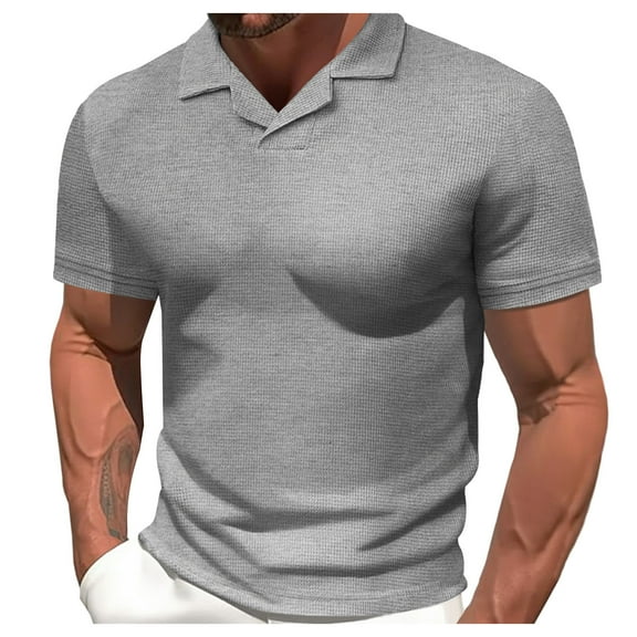 Awdenio Mens T-shirt Shirt Solid Polyester Comfortable Casual Short Sleeved V-neck Top Regular Fit, All-Season Wear, Casual Style, Knit Fabric