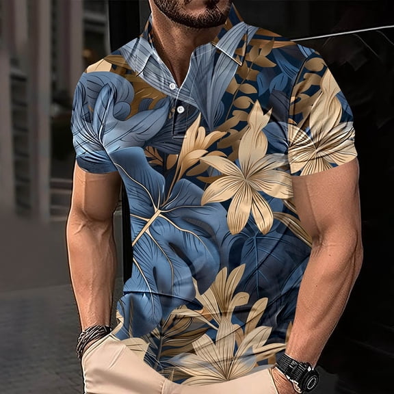 Awdenio Mens T-shirt Short Sleeved Botton laple Casual Daily Holiday Golf Shirt/Top Perfect for Weekend Casual Summer Wear