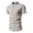 thumbnail image 1 of Awdenio Mens T-shirt Solid Fashion Casual Button Stand-up Collar Short Sleeve Blouse Shirt Trendy Tops For Daily And Holiday Leisurewear, 1 of 8