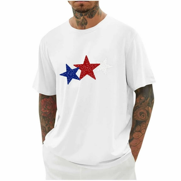 Awdenio Mens T-shirts 4th of July T-Shirt USA Print Independence Day Patriotic Tops Stars and Stripes Tees