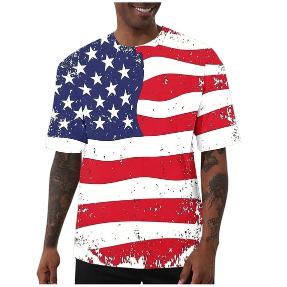 Awdenio Mens T-shirts American Flag Printed Patriotic T-Shirt 4th of July Graphic Tees Shirts USA Flag Star Stripe Tops