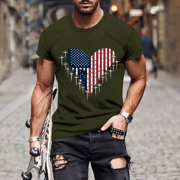 Awdenio Mens T-shirts American Flag Shirts Men: 4th of July Patriotic T-Shirt USA Print Independence Day Tee Casual Tops