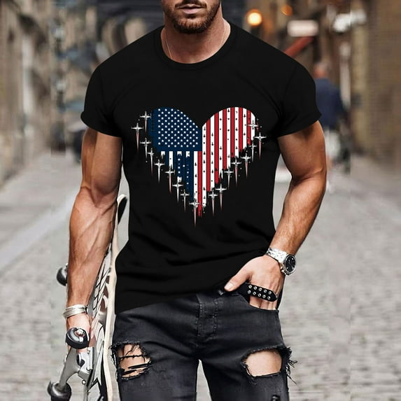 Awdenio Mens T-shirts American Flag Shirts Men: 4th of July Patriotic T-Shirt USA Print Independence Day Tee Casual Tops