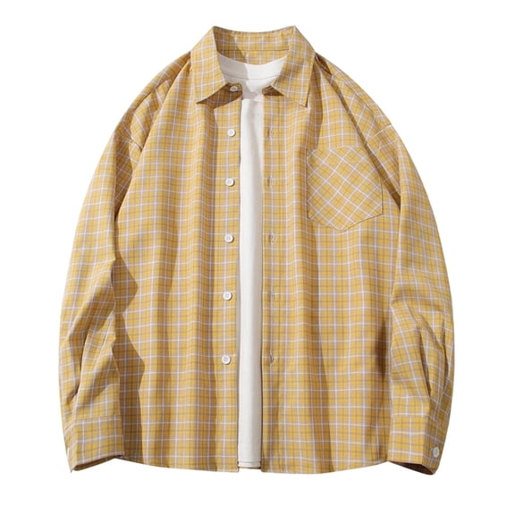 Awdenio Mens T-shirts Button Checkered Long Sleeve Vintage Buttons Down Plaid Shirt