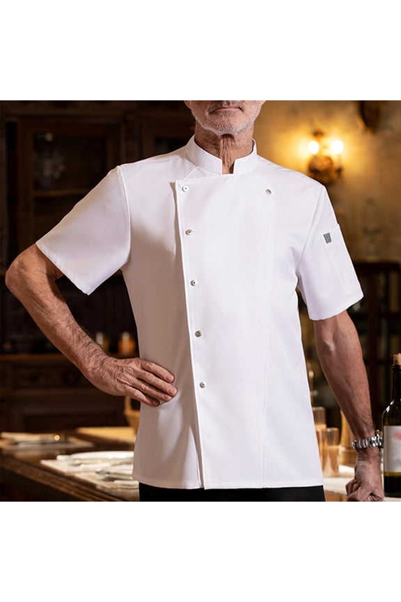 Mens T-shirts Chef Coat Uniform Short Sleeve Cook Jacket Restaurant Kitchen Work Clothes