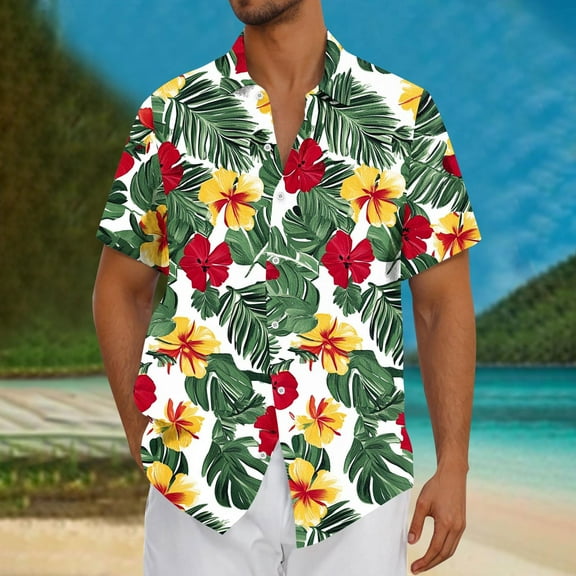 Awdenio Mens T-shirts Hawaiian Shirt Casual Short Sleeve Button Down Shirt Coconut Print Summer Beach Shirt with Pocket