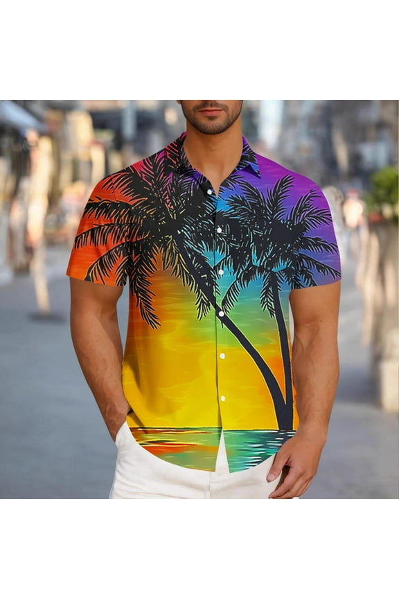 Mens T-shirts Hawaiian Shirt Short Sleeve Tropical Vacation Button Down Beach Floral Palm Shirts