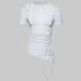 thumbnail image 1 of Awdenio Mens T-shirts Hem Casual T-Shirt Tops Solid Asymmetric Zipper Short Sleeve T-Shirt, 1 of 9